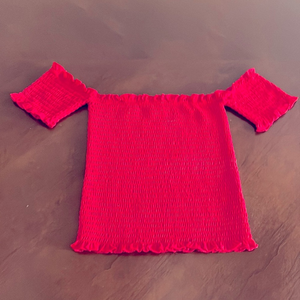 Red off shoulder crop top